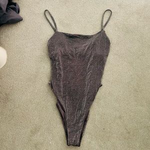 Vitamin A metallic one piece swim sparkly medium gray silver
